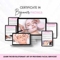 Certificate in Beauty School Basics featuring Beginner Facials course materials on digital devices.