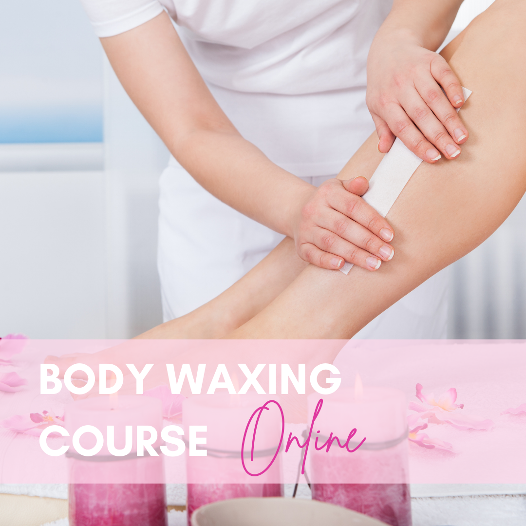 Student learning to Study Body Waxing during an online course, showcasing body waxing techniques and products.