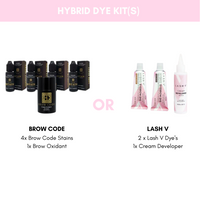 Hybrid Dye Kits featuring Brow Code and Lash V products for Professional Beauty Services
