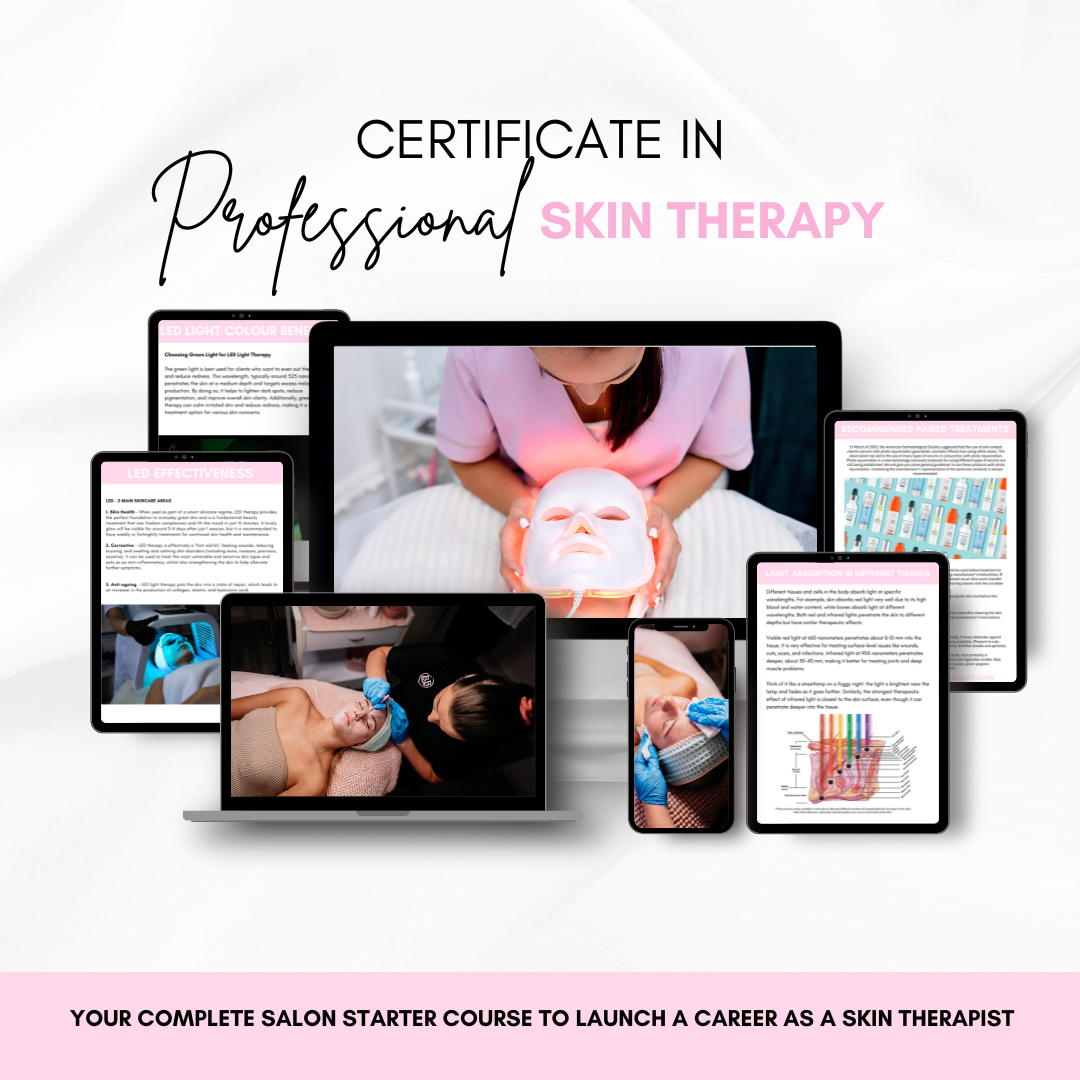 Certificate in Professional Skin Therapy showcasing the skin therapy salon starter bundle for aspiring skin therapists.