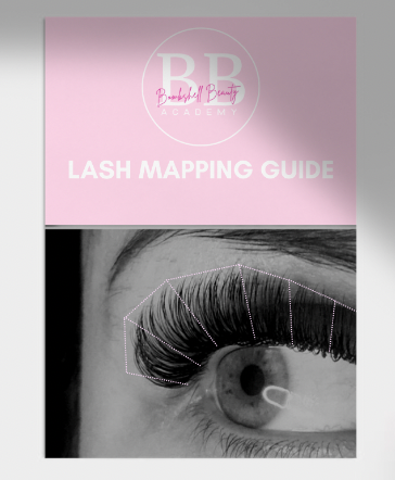 Eyelash Mapping & Styling Guide - Ebook showcasing lash mapping with an eye and stylish lashes.