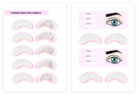 Eyelash Mapping & Styling Guide - Ebook showcasing hybrid practice sheets for eyelash styling techniques.