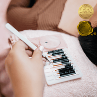 Beginner Eyelash Extension Training tools and materials used during the Classic Lash Course at Bombshell Beauty Academy.