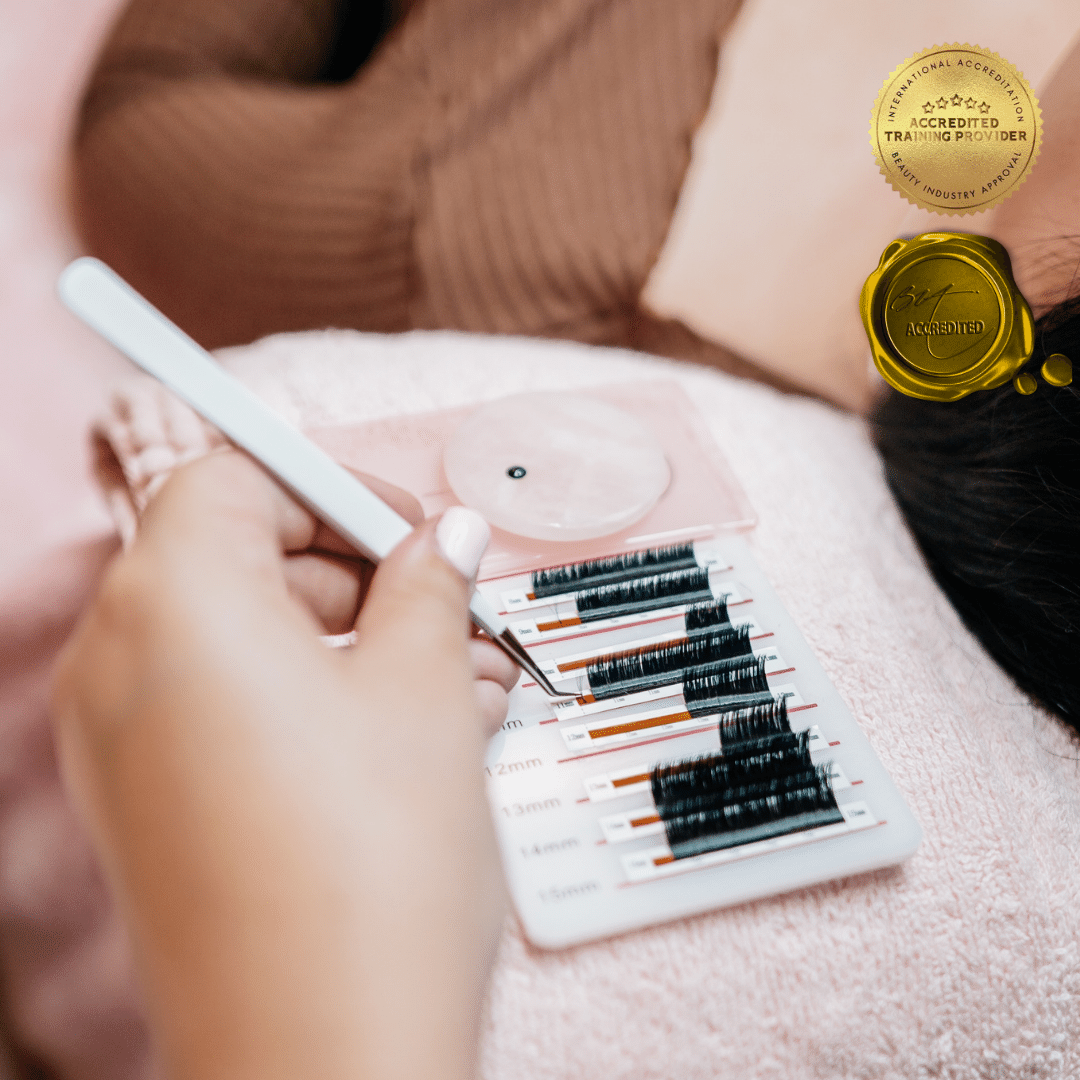 Beginner Eyelash Extension Training tools and materials used during the Classic Lash Course at Bombshell Beauty Academy.