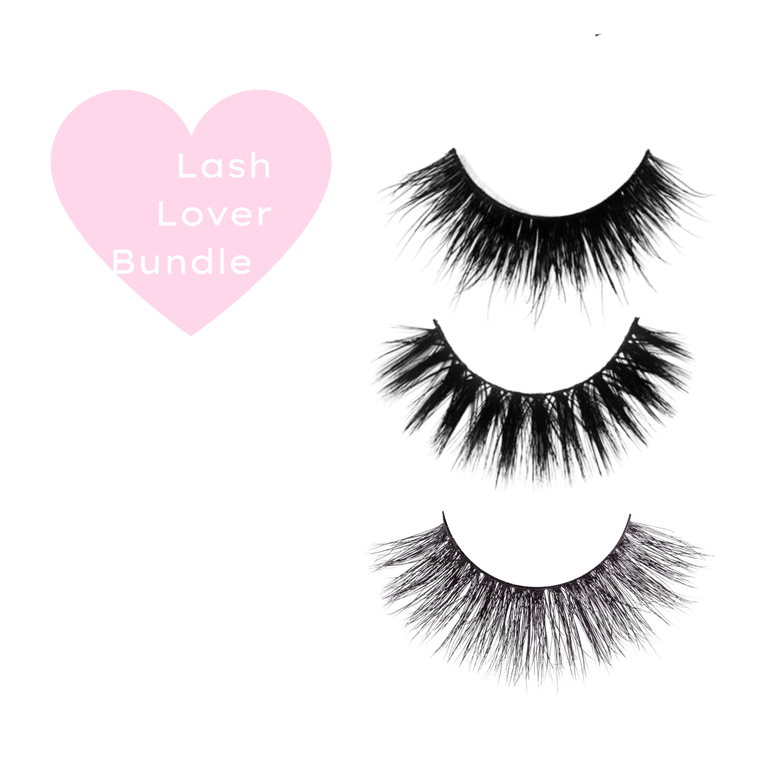 3D faux mink lash bundle featuring three styles of ultra fluffy luxury lashes in a heart-shaped design.