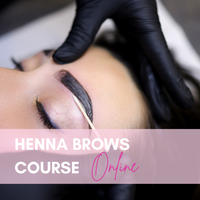 Henna Dye Course image showcasing a professional applying henna eyebrows in an online setting.