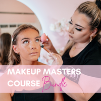 A makeup artist applying makeup to a model from the Makeup Masters Course Bundle.